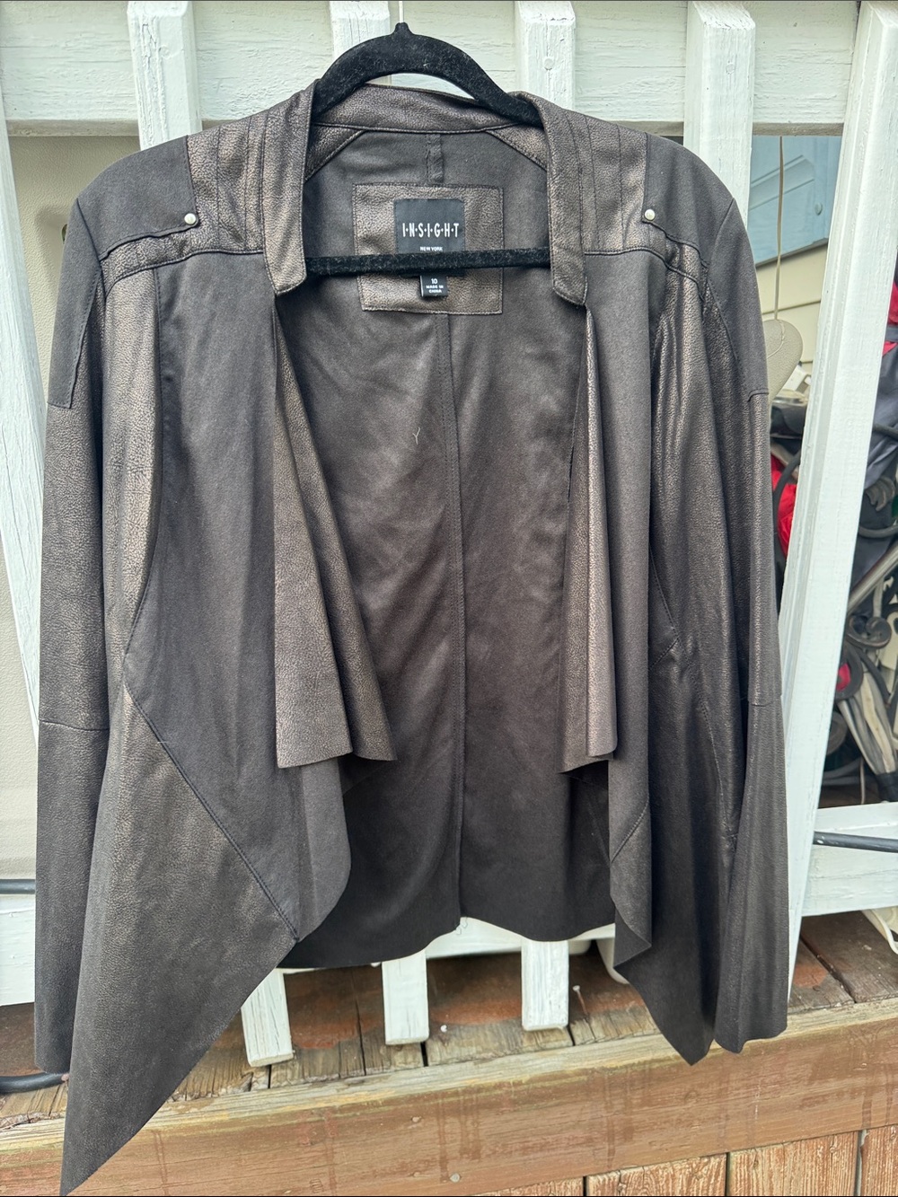 Insight Women's Dark Brown Draped Open-Front Leather Jacket